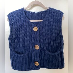 Navy Blue Cropped Knit Sweater Vest